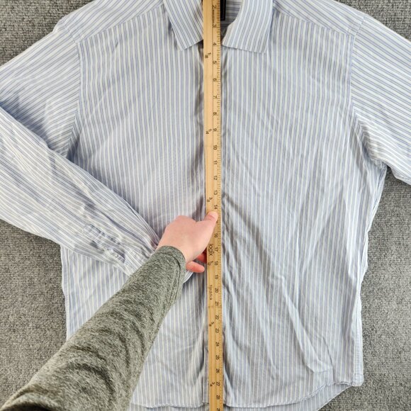 David Donahue Button Up Shirt Cotton Long Sleeve 16.5 34/35 Trim Blue Striped - Picture 9 of 16